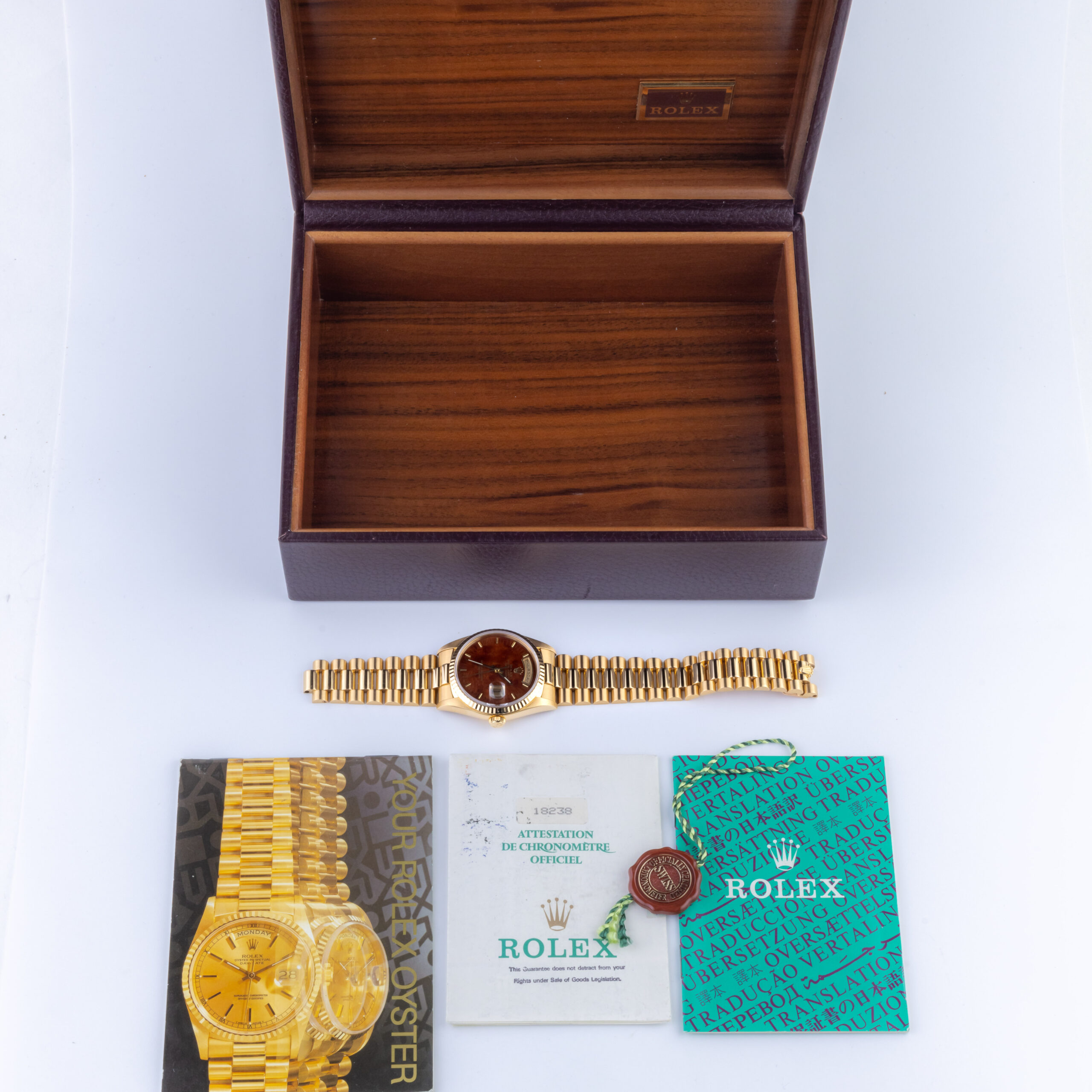 Rolex Day-Date 18238 Wood Dial 1989 (Volledige Set) 8 Rolex Day-Date 18238 Wooden Dial