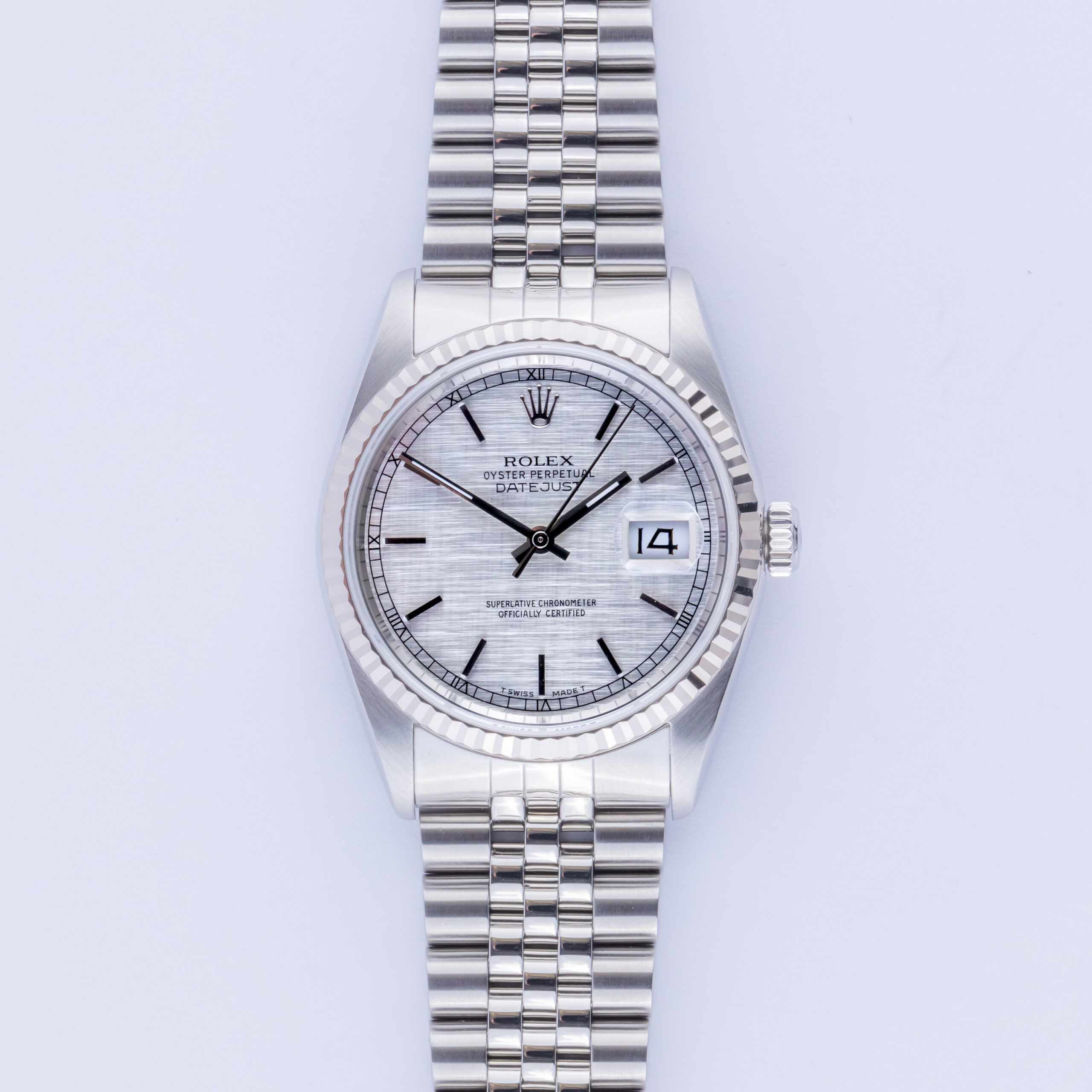Rolex Oyster Perpetual Datejust Silver Linen 16234 1991 (Vollständiger Satz) 3 Rolex Datejust 16234