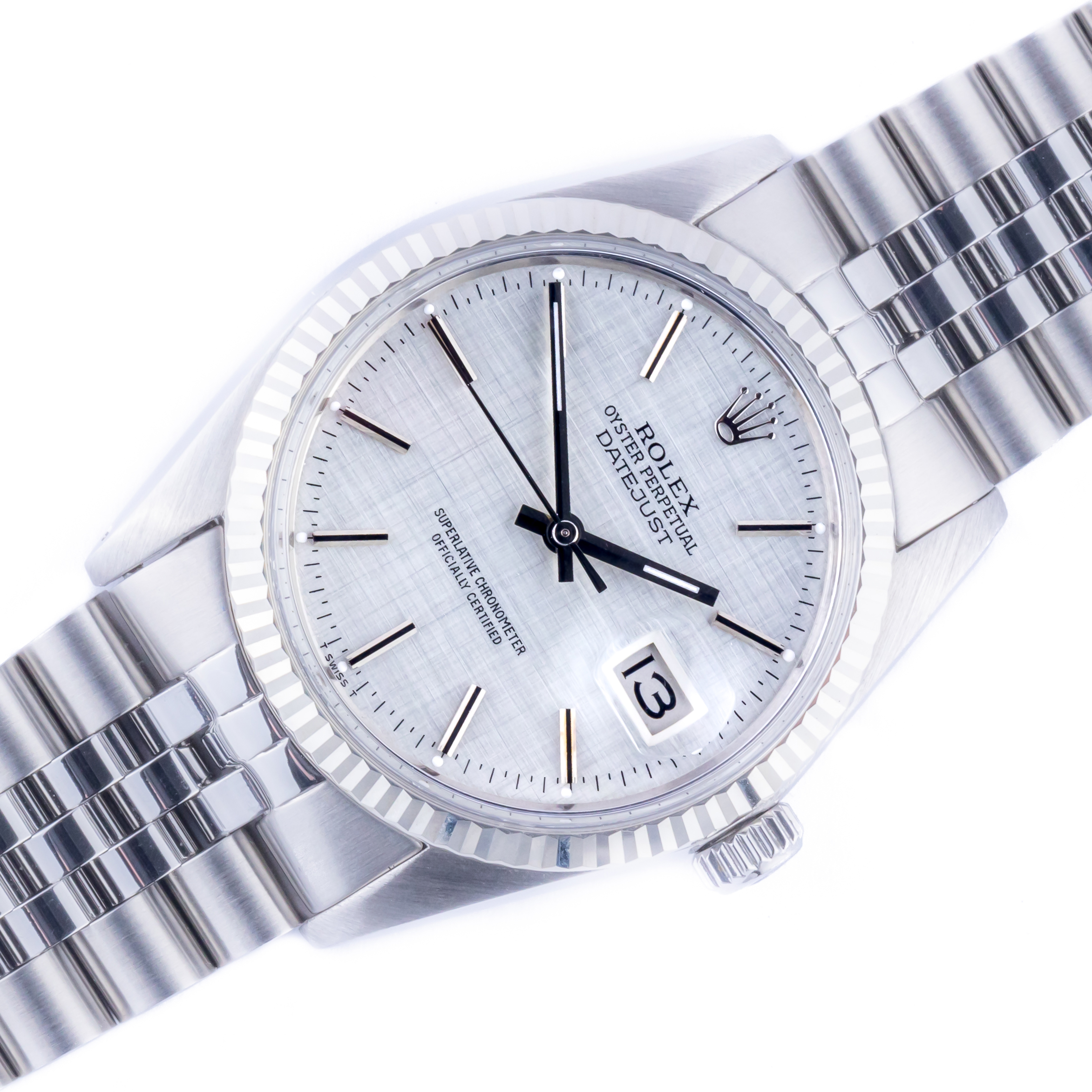 Rolex Oyster Perpetual Datejust Silver Linen 16014 1980 (Vollständiger Satz) 1 rolex-datejust-16014-23